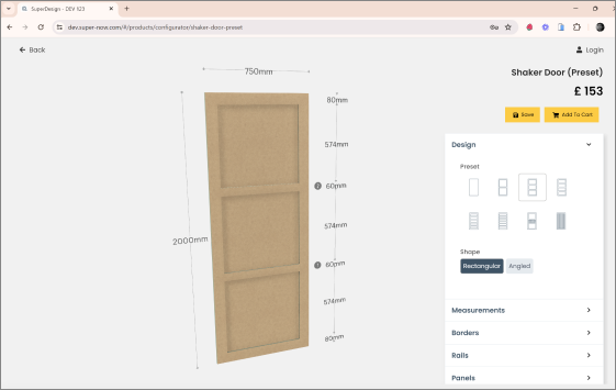 Screenshot of configurator page